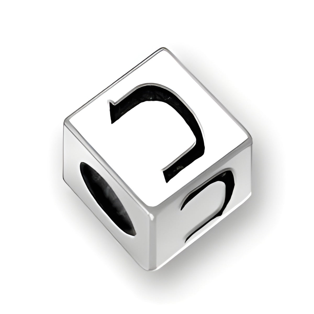 5.5mm square sterling silver letter block bead featuring the Hebrew letter Kuf, with a 4mm hole.