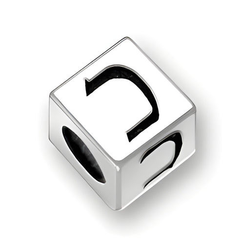 5.5mm square sterling silver letter block bead featuring the Hebrew letter Kuf, with a 4mm hole.