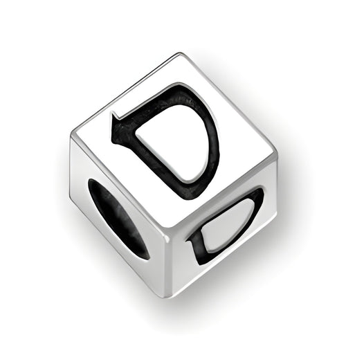 5.5mm square sterling silver letter block bead featuring the Hebrew character 'Sumech', with a 4mm hole.