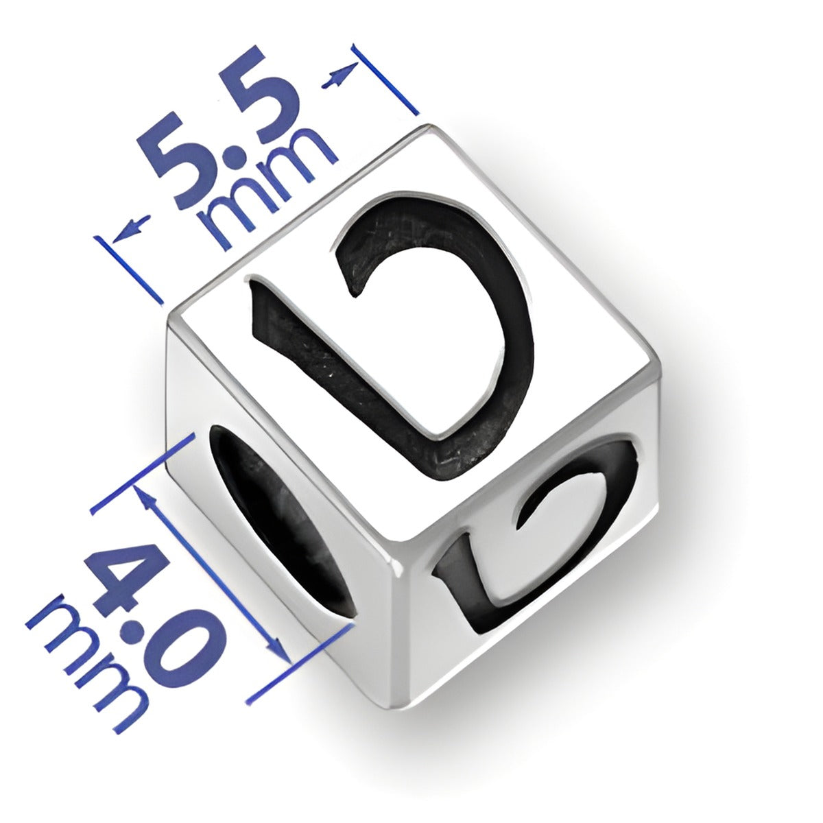 5.5mm square sterling silver letter block bead featuring the Hebrew letter Tet, with a 4mm hole for threading.