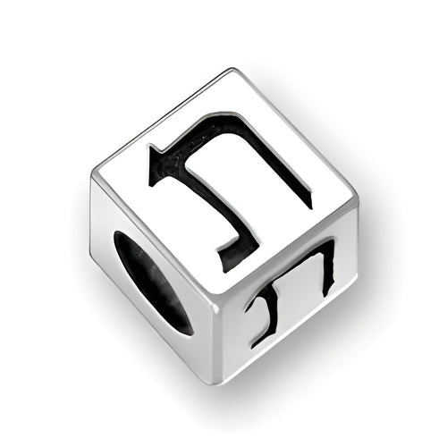 5.5mm square letter block bead in sterling silver featuring the Hebrew letter 'Tuv', with a 4mm hole.