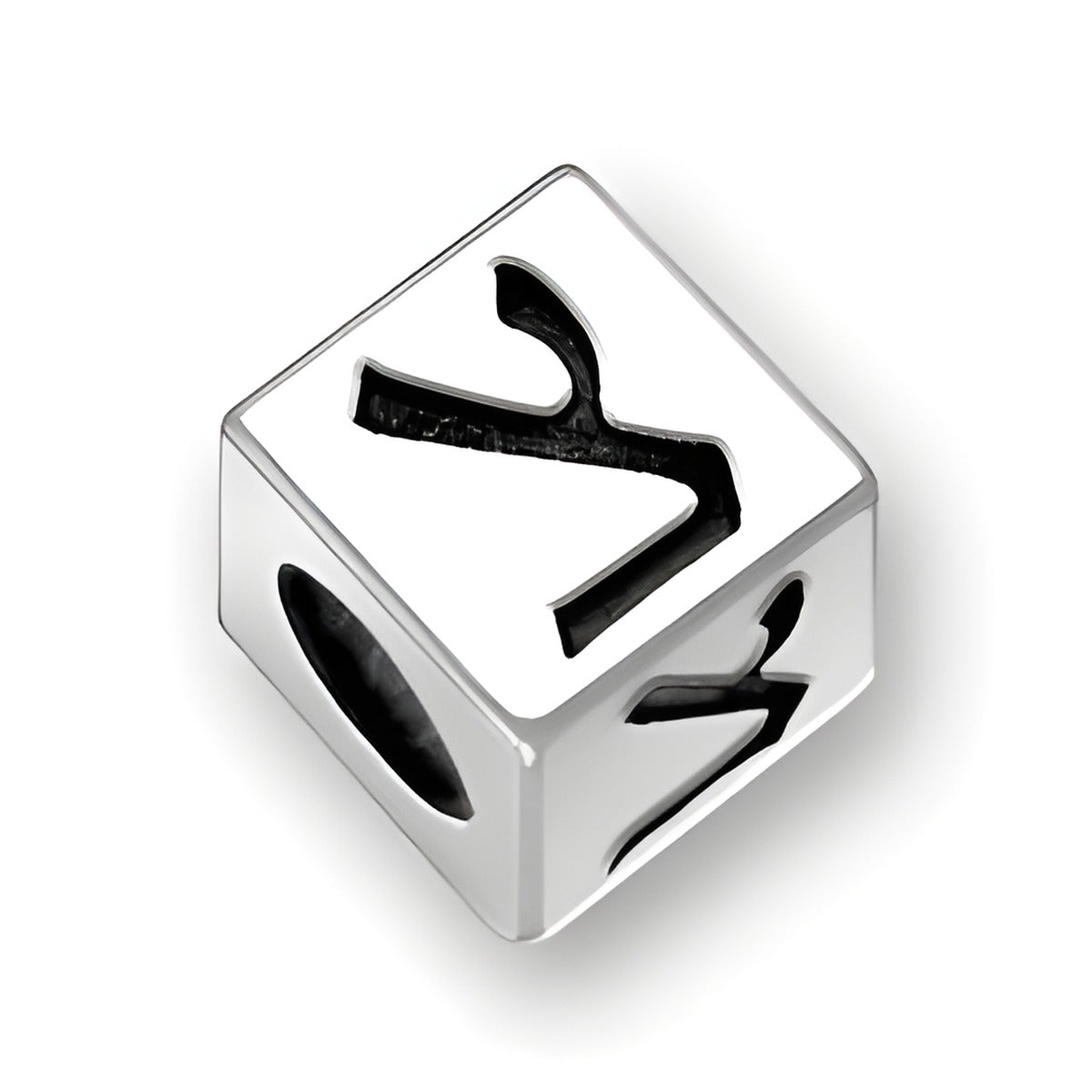 5.5mm square sterling silver letter block bead featuring the Hebrew letter Tzade with a 4mm hole.