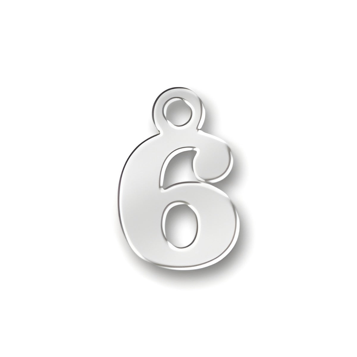 Charm Factory 6 Number Charm made of polished silver, featuring a bold, stylized number 6 with a loop for attachment.