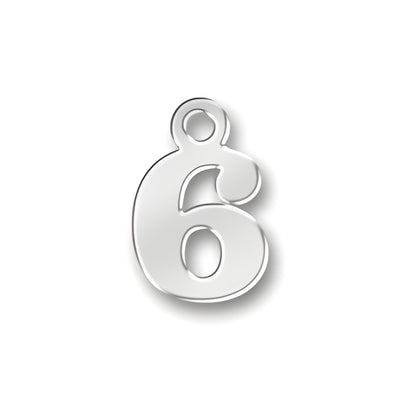 Charm Factory 6 Number Charm made of polished silver, featuring a bold, stylized number 6 with a loop for attachment.