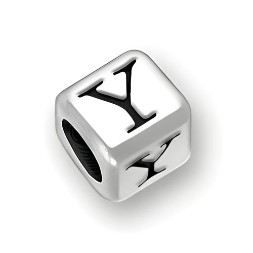 6mm rounded square letter block bead in sterling silver featuring the letter 'Y' with a 4mm hole.