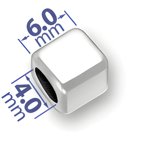 6mm Rounded Square Letter Block Bead in sterling silver with a 4mm hole, featuring a blank symbol design.