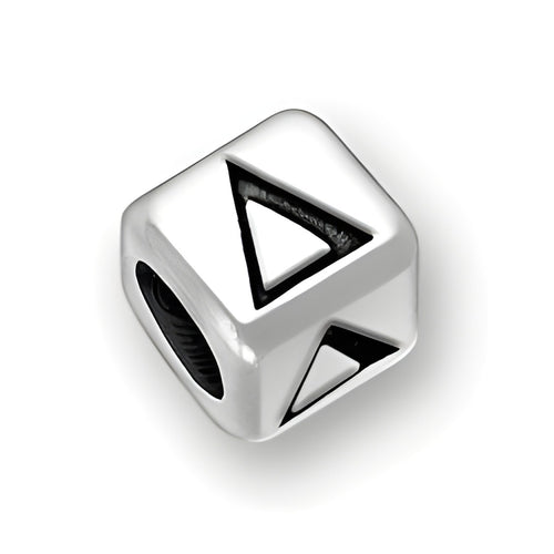 6mm rounded square letter block bead in sterling silver, featuring a Greek Delta symbol cutout, with a 4mm hole.