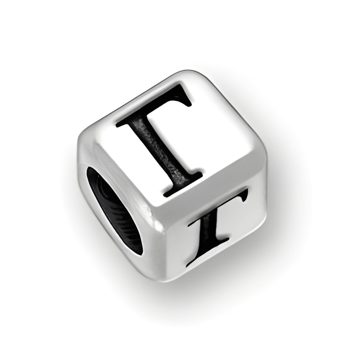 6mm Rounded Square Letter Block Bead in sterling silver, featuring the Greek letter Gamma, with a 4mm hole.