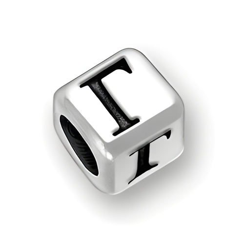 6mm Rounded Square Letter Block Bead in sterling silver, featuring the Greek letter Gamma, with a 4mm hole.