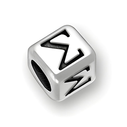 6mm Rounded Square Letter Block Bead in sterling silver featuring the Greek letter Sigma, with a 4mm hole.