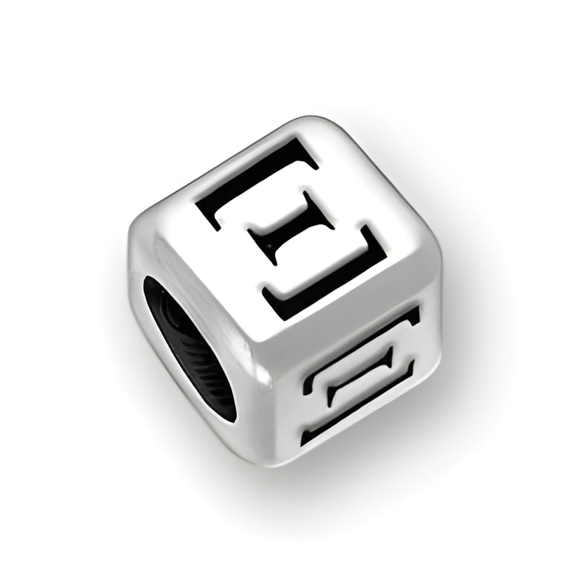 6mm Rounded Square Letter Block Bead in sterling silver, featuring the Greek letter Xi, with a 4mm hole.