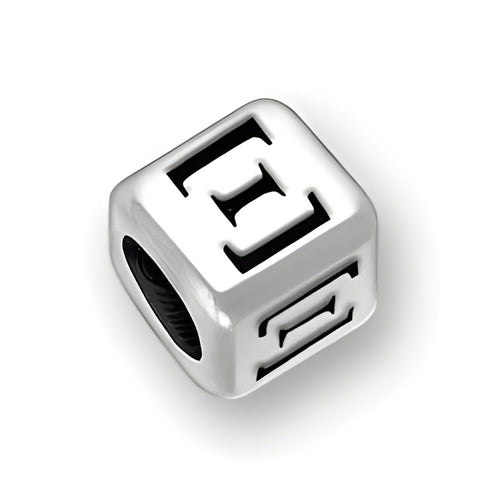6mm Rounded Square Letter Block Bead in sterling silver, featuring the Greek letter Xi, with a 4mm hole.
