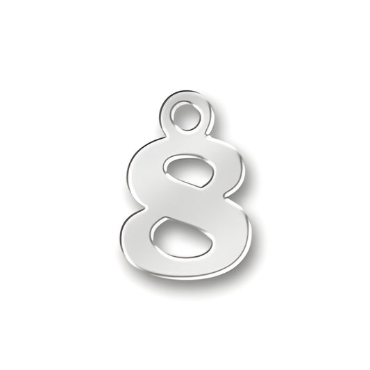 Charm Factory 8 Number Charm made of polished silver, featuring a bold, stylized number 8 design with a loop for attachment.