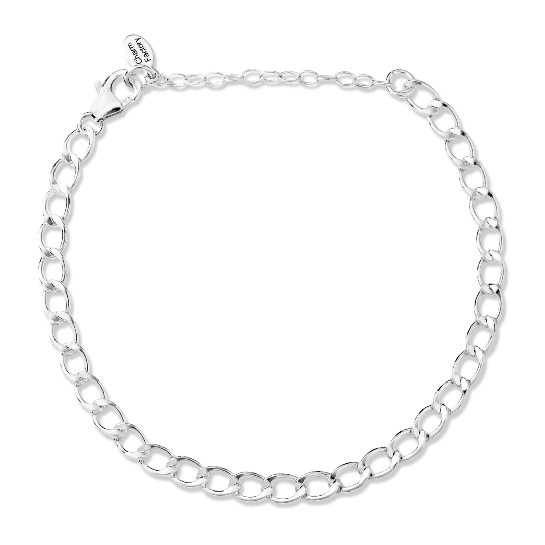Charm Factory Charm Bracelet made of silver-plated 4.3mm cable chain, featuring a secure lobster clasp.-37