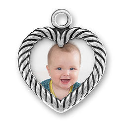 Sterling Silver Two Sided Heart Picture Frame Charm