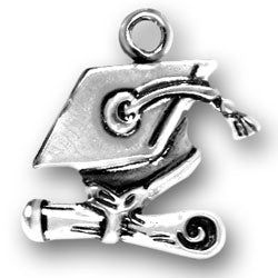 Sterling Silver Graduation Cap and Diploma Charm