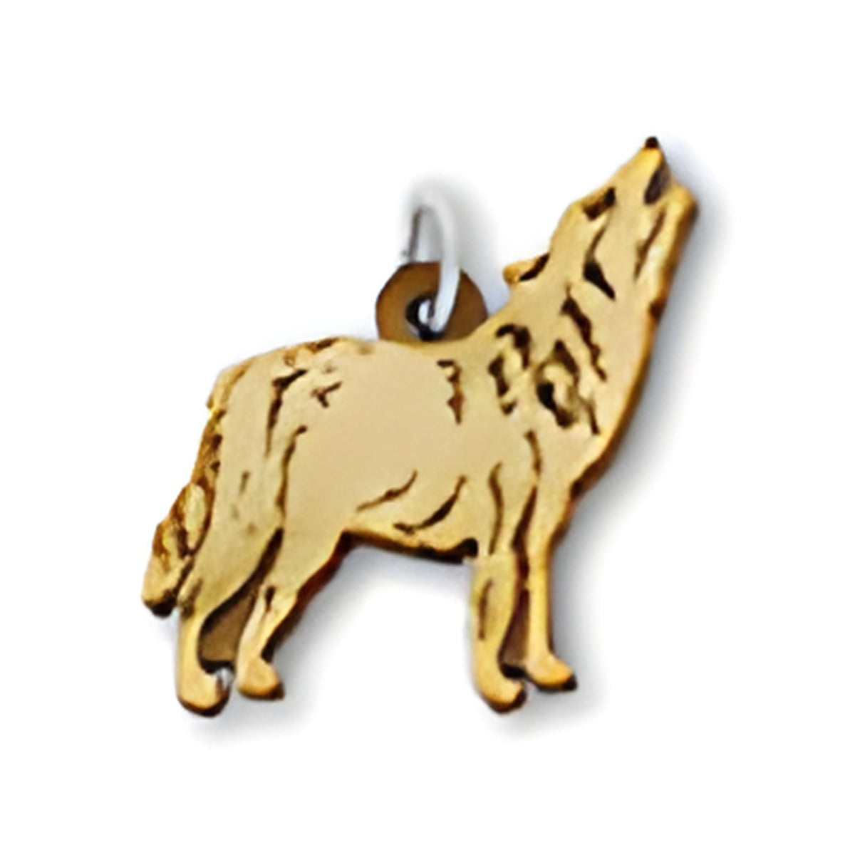 Charm Factory Wooden Howling Wolf Charm, intricately designed with a golden finish, ideal for jewelry making.