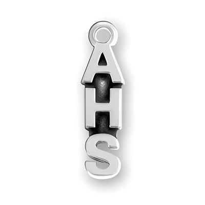 Sterling silver charm featuring the letters A, H, and S, designed for charm bracelets or necklaces.