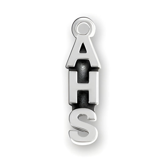 Sterling silver charm featuring the letters A, H, and S, designed for charm bracelets or necklaces.