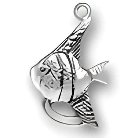 Charm Factory Angel Fish Charm made of polished sterling silver, featuring intricate detailing and a loop for attachment.