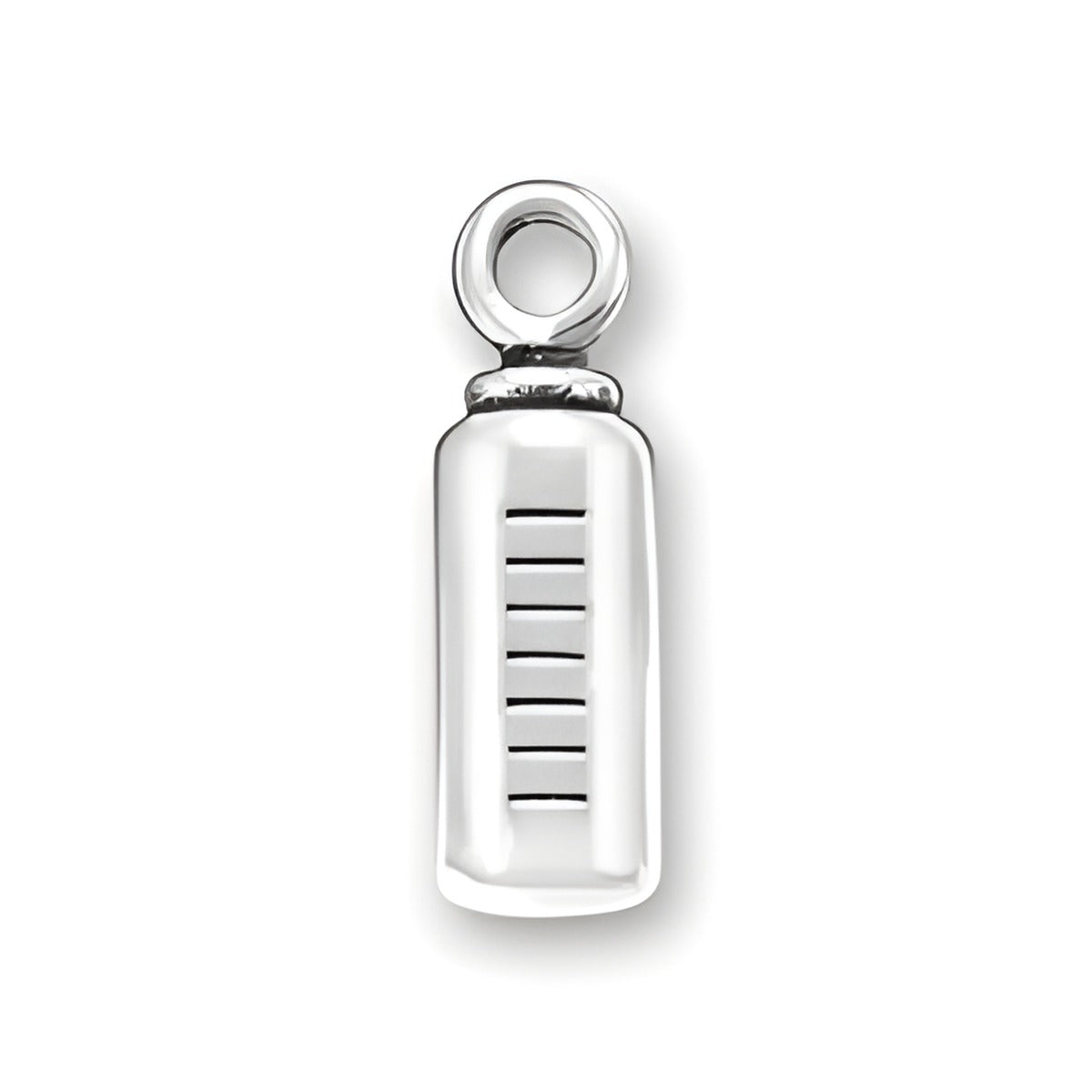 Charm Factory Baby Bottle Charm made of sterling silver, featuring detailed measurement lines on the bottle.
