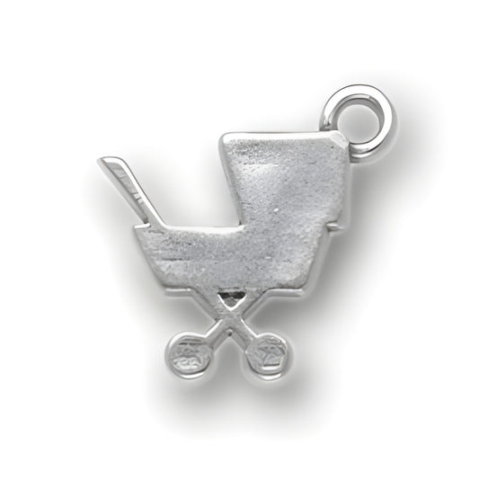 Charm Factory Baby Carriage Charm made of silver, featuring a detailed design of a baby stroller.