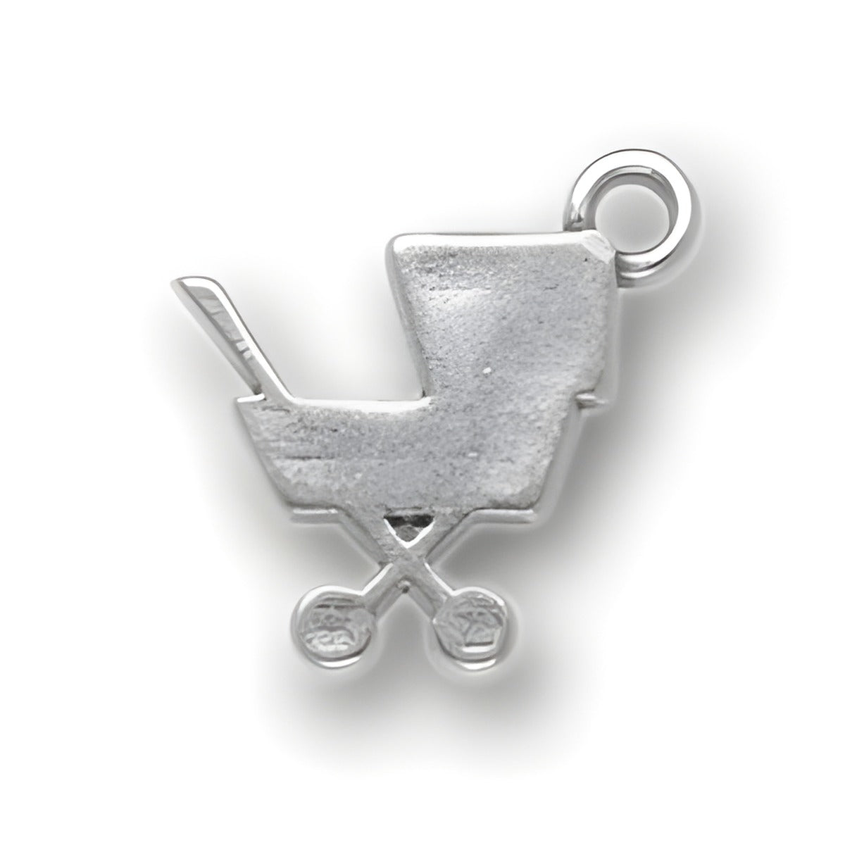Charm Factory Baby Carriage Charm made of silver, featuring a detailed design of a baby stroller.