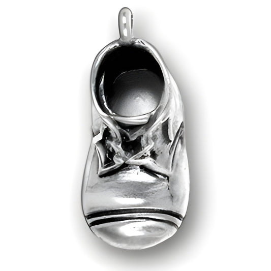Charm Factory Baby Shoe charm, crafted from silver, featuring detailed laces and a classic sneaker design.