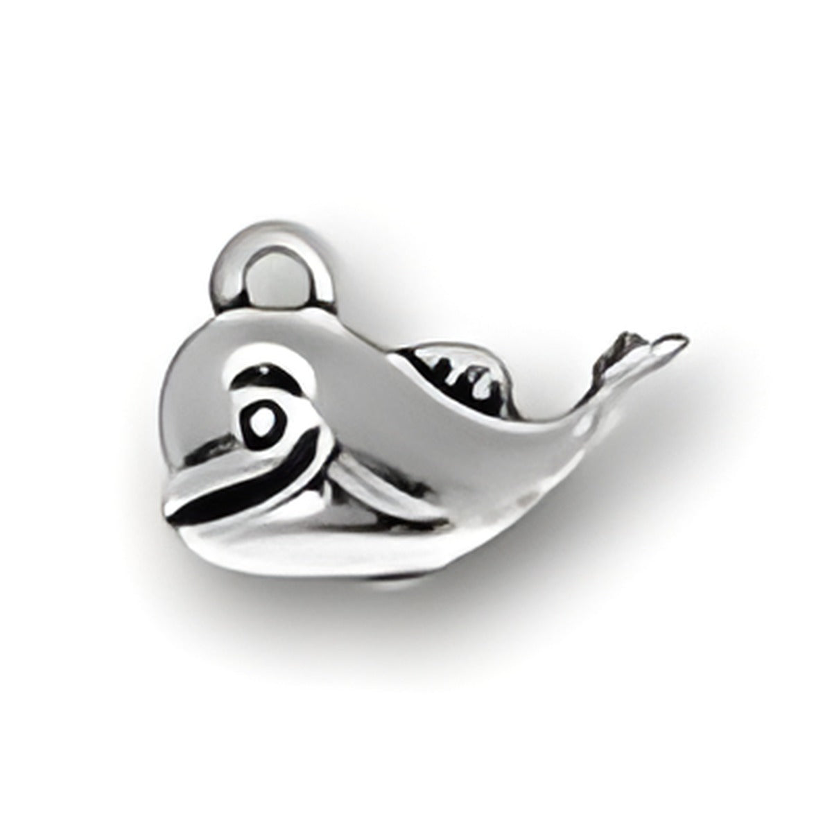 Charm Factory Baby Whale Charm made of polished silver, featuring a cute whale design with detailed features.
