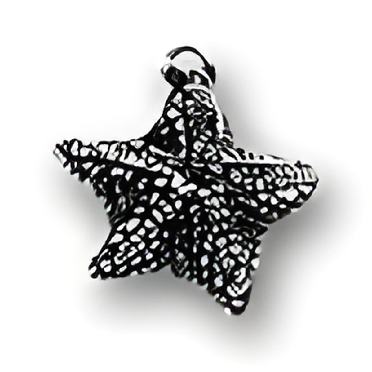 Bat Star Charm by Charm Factory, crafted from metal with a textured black and silver finish, ideal for jewelry making.