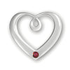 Sterling silver Birthstone Heart Pendant featuring a January Garnet gem at the bottom right of the heart.