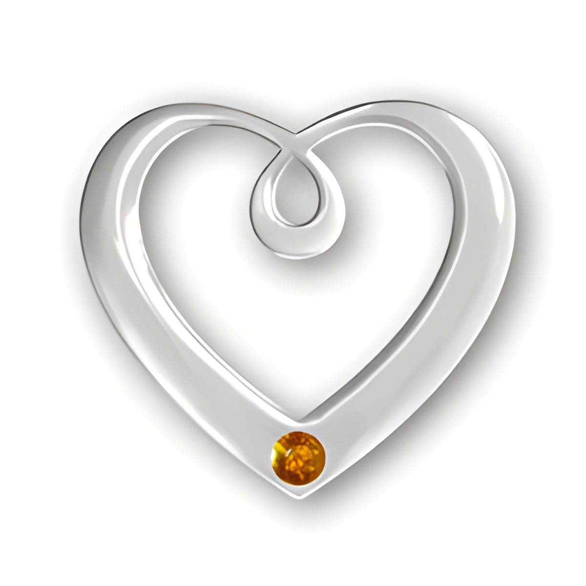 Birthstone Heart Pendant in sterling silver featuring a November Citrine gemstone at the bottom.