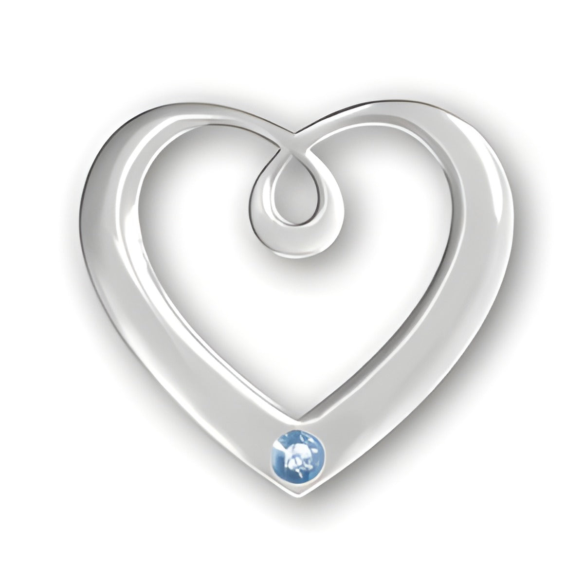 Birthstone Heart Pendant in sterling silver featuring a March Aquamarine gemstone, elegantly shaped heart design.