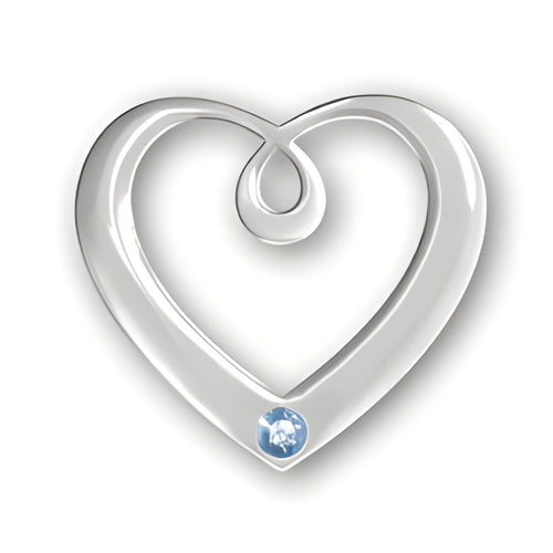 Birthstone Heart Pendant in sterling silver featuring a March Aquamarine gemstone, elegantly shaped heart design.