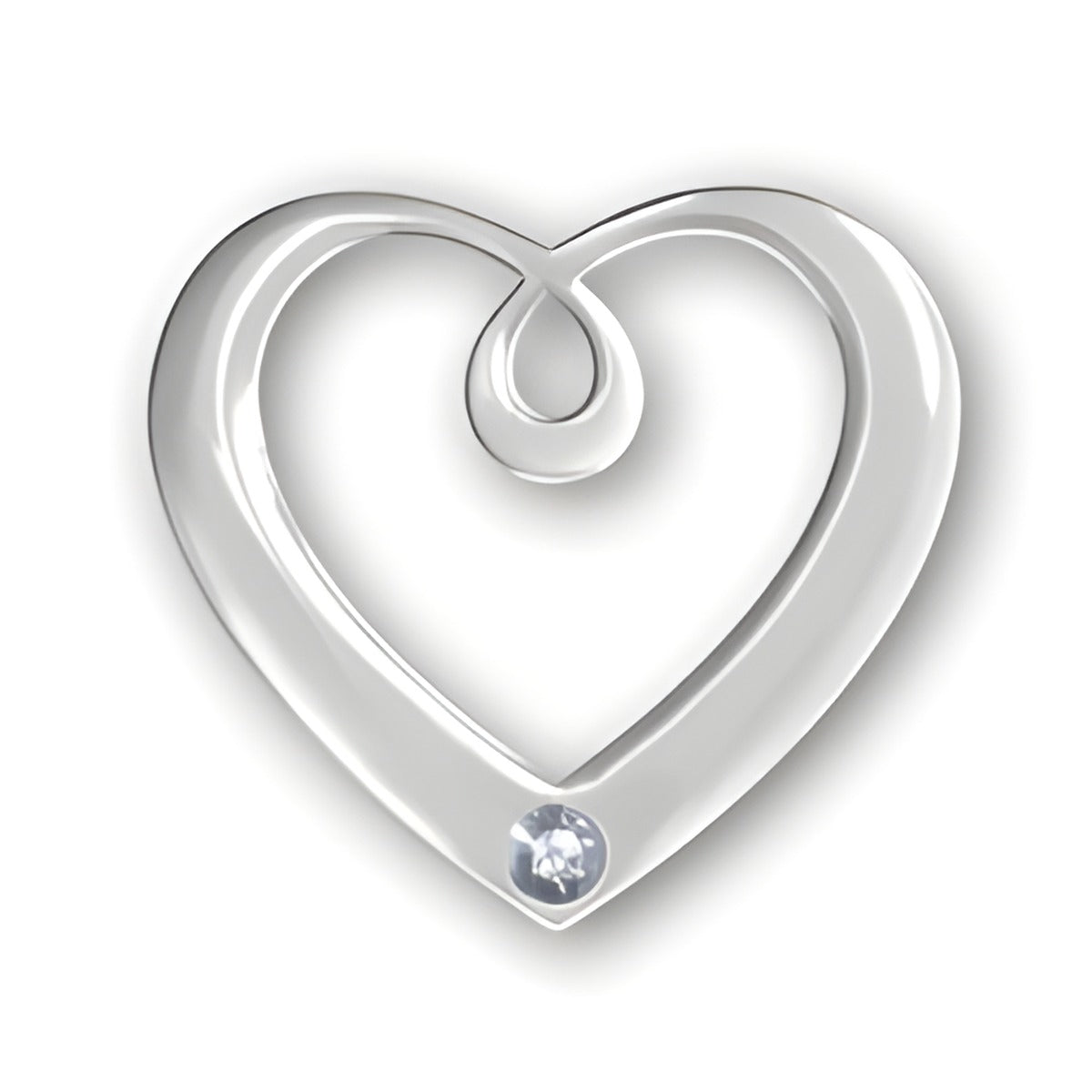 Birthstone Heart Pendant in sterling silver featuring a swirl design and an April Diamond accent.
