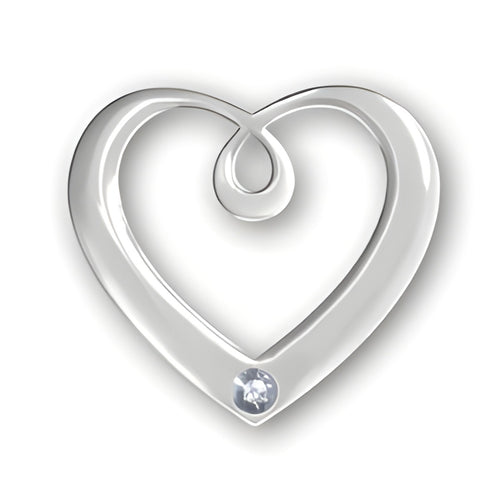 Birthstone Heart Pendant in sterling silver featuring a swirl design and an April Diamond accent.