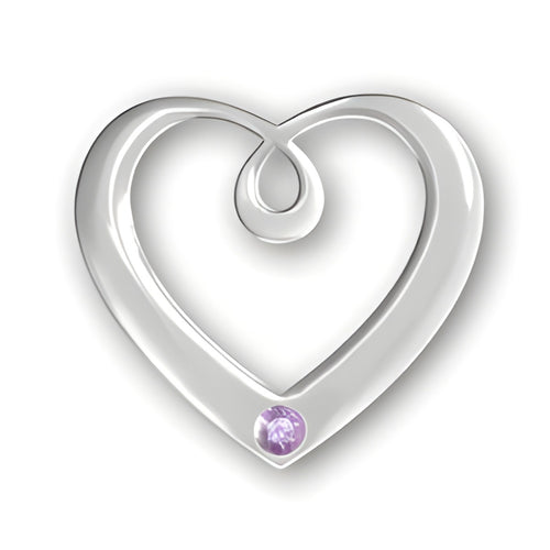 Birthstone Heart Pendant in sterling silver featuring a June Alexandrite gemstone, shaped like a heart with a swirl design.