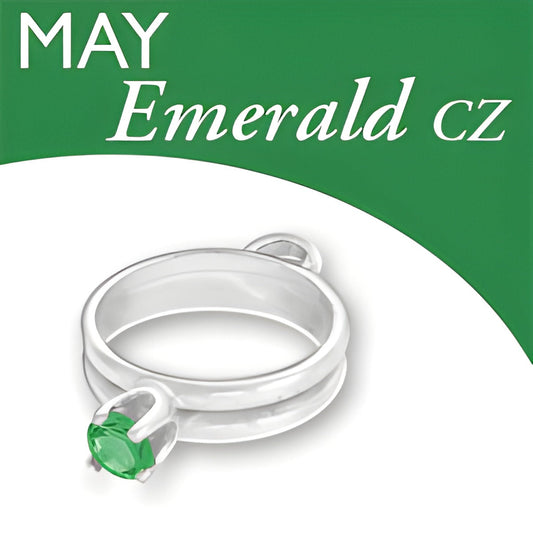 Birthstone Ring Charm for May featuring an emerald cubic zirconia set in sterling silver.