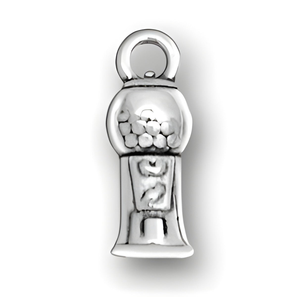 Charm Factory Bubble Gum Machine Charm, made of silver, features detailed gumball design and loop for attachment.
