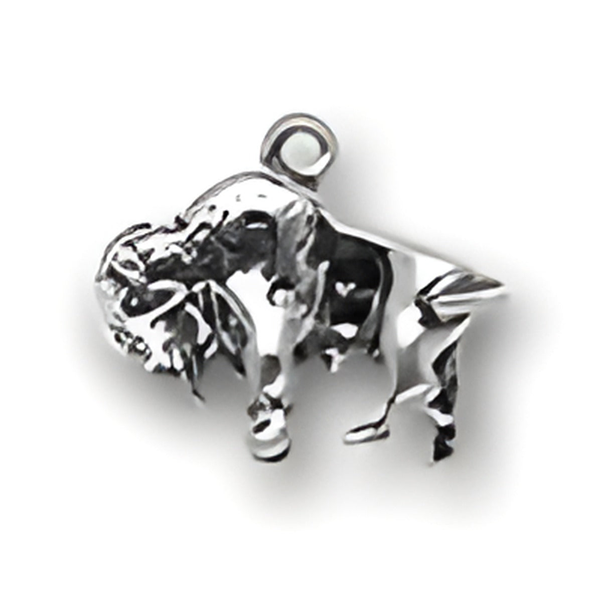 Buffalo Charm by Charm Factory, crafted from shiny silver material, depicting a detailed buffalo figure.