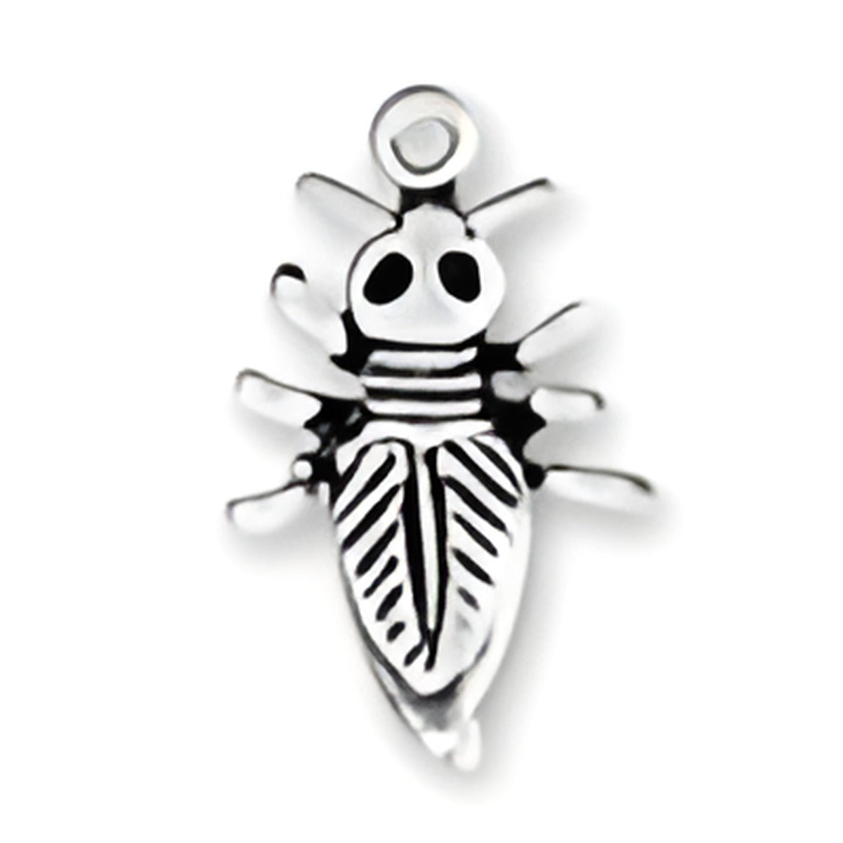 Charm Factory Bug Charm made of silver-tone metal, featuring intricate detailing of a bug with a loop for attachment.