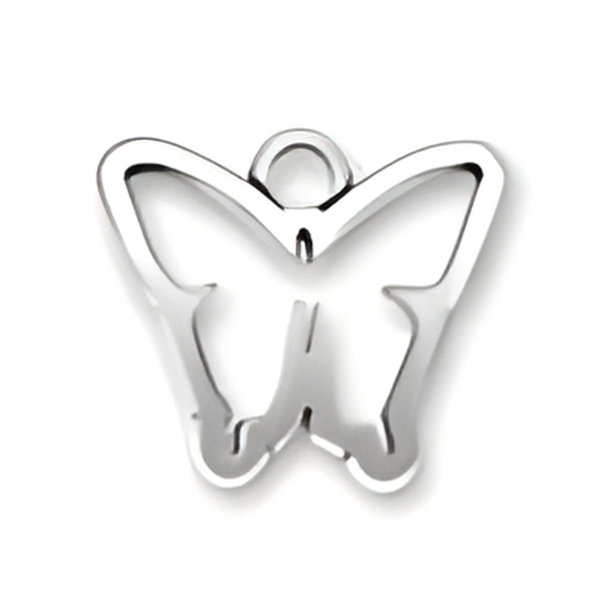 Butterfly Cut Out Charm by Charm Factory, made of shiny silver-tone metal, featuring a delicate butterfly design.