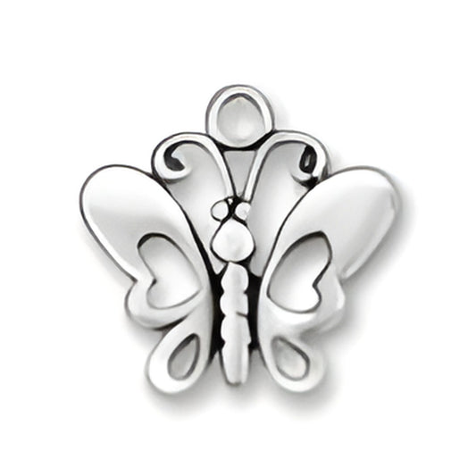 Charm Factory Butterfly with Cutout Wings Charm, crafted from silver, featuring intricate heart-shaped cutouts in the wings.
