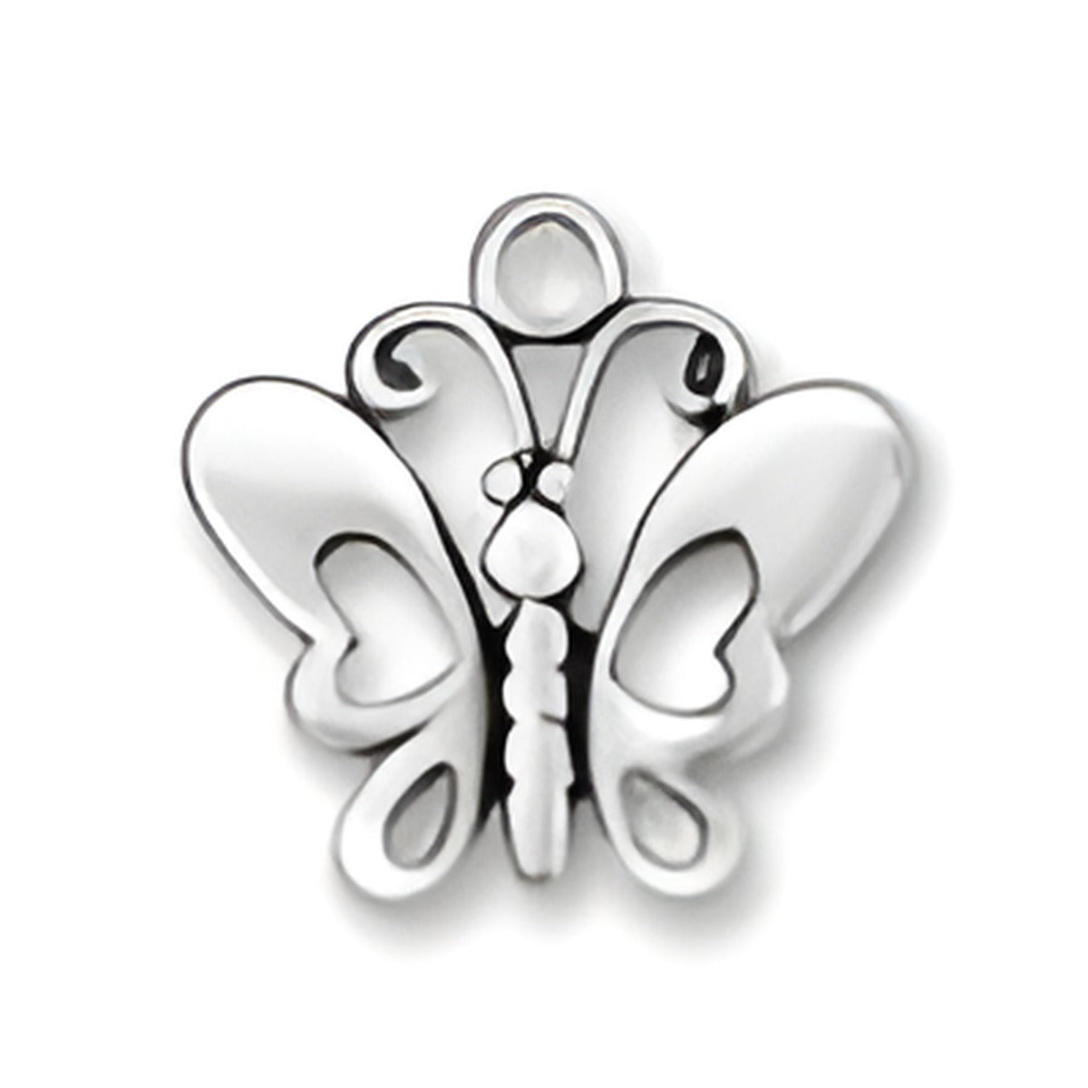 Charm Factory Butterfly with Cutout Wings Charm, crafted from silver, featuring intricate heart-shaped cutouts in the wings.