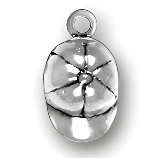 Charm Factory Cap Charm, made of polished silver, features a detailed flower design with a loop for attachment.