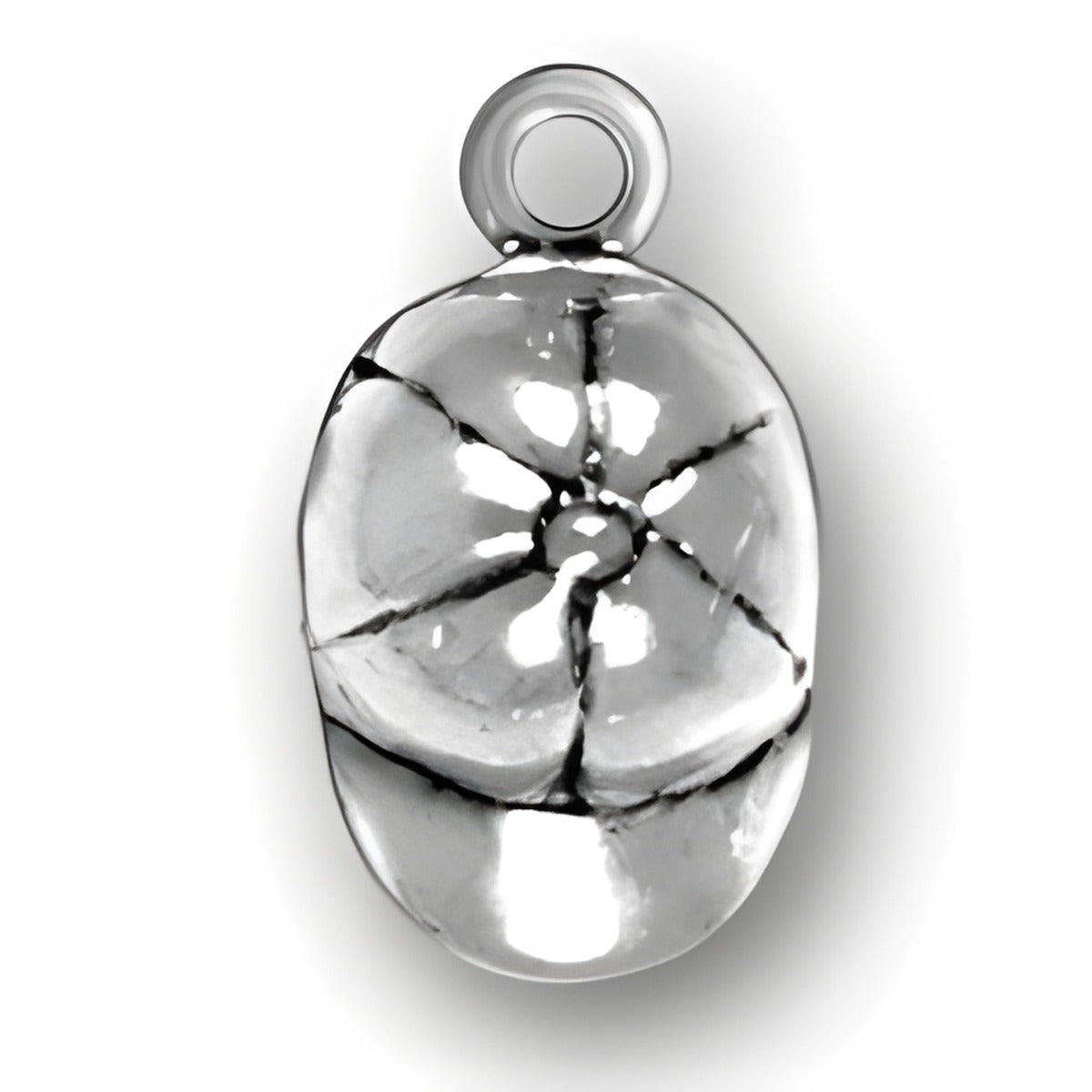 Charm Factory Cap Charm, made of polished silver, features a detailed flower design with a loop for attachment.