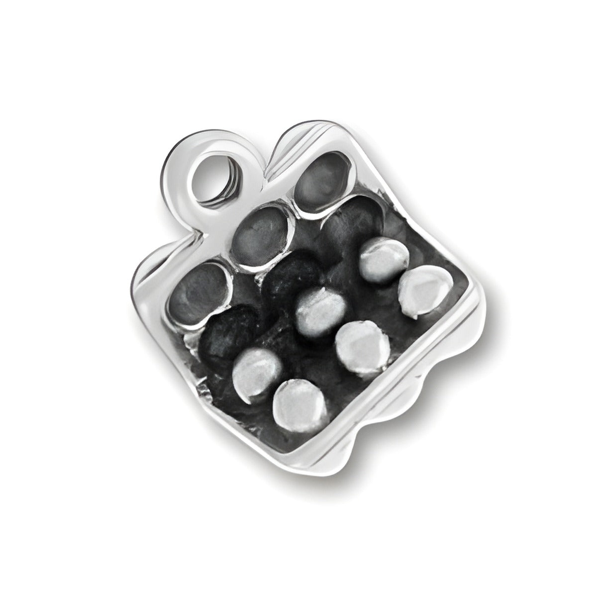 Carton of Eggs Charm made of sterling silver, featuring a detailed design with six egg compartments.