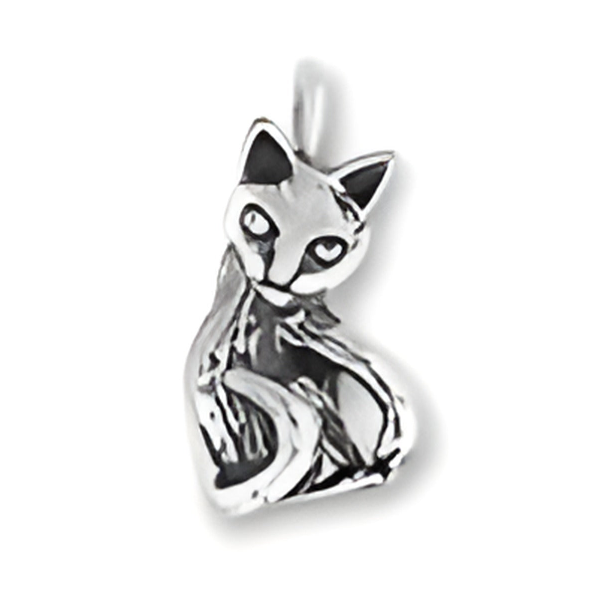 Charm Factory Cat Outline Charm, crafted from sterling silver, features a sleek cat design with intricate detailing.