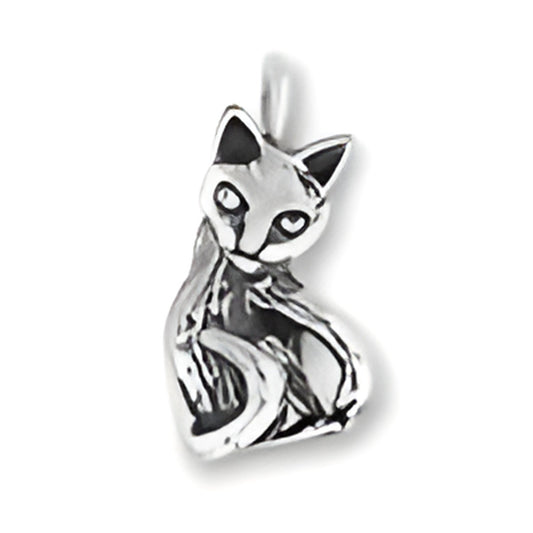 Charm Factory Cat Outline Charm, crafted from sterling silver, features a sleek cat design with intricate detailing.