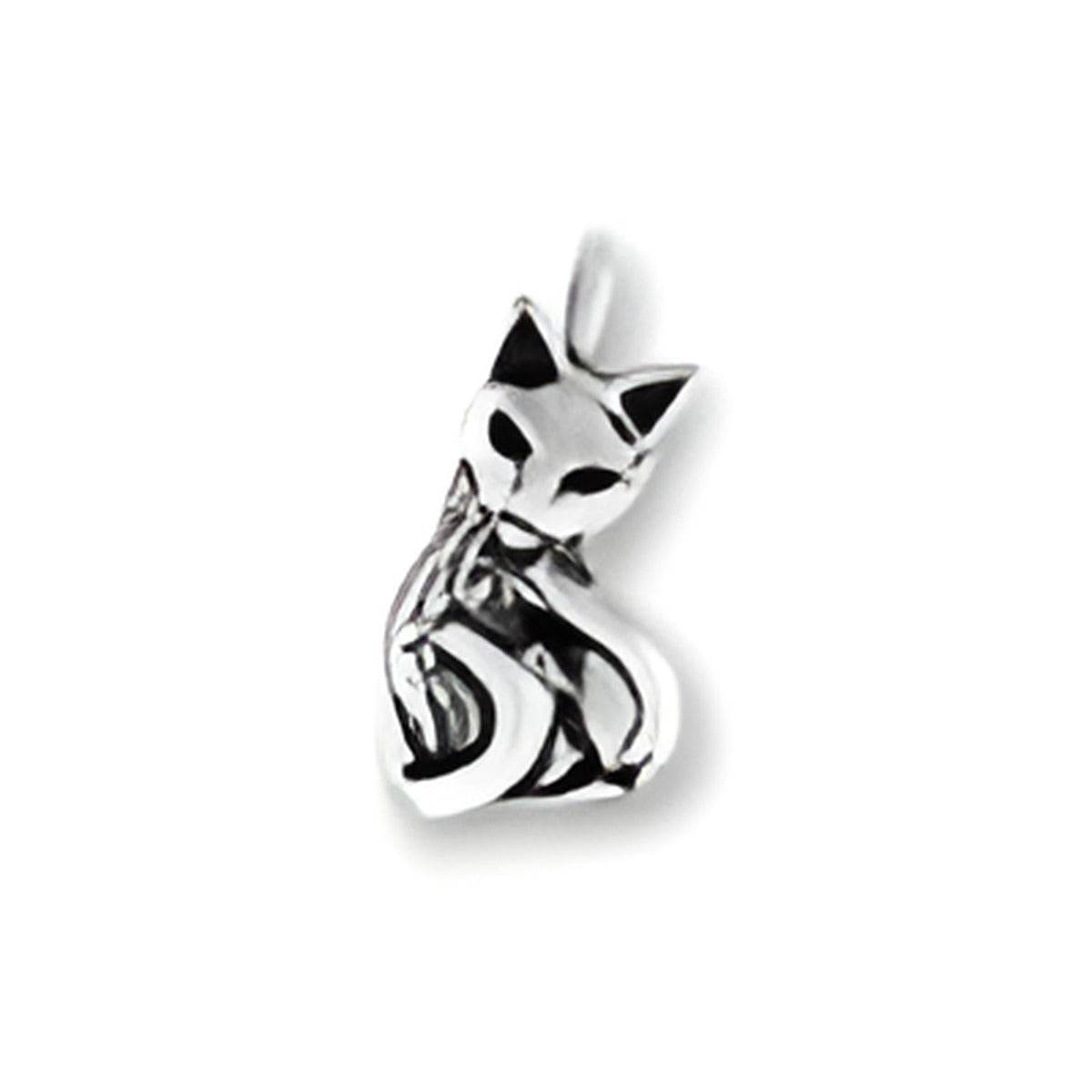 Charm Factory Cat with Head Turned pendant, crafted from sterling silver, showcasing intricate detailing and a sleek design.
